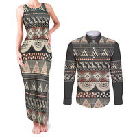 Vintage Bula Fiji Masi Couples Matching Tank Maxi Dress and Long Sleeve Button Shirt Fijian Tapa Cloth - Polynesian Pride