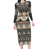 Vintage Bula Fiji Masi Long Sleeve Bodycon Dress Fijian Tapa Cloth - Polynesian Pride