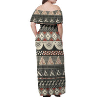 Vintage Bula Fiji Masi Off Shoulder Maxi Dress Fijian Tapa Cloth - Polynesian Pride