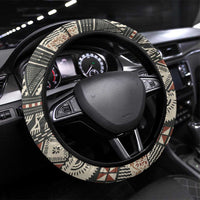 Vintage Bula Fiji Masi Steering Wheel Cover Fijian Tapa Cloth LT14 Universal Fit Charcoal - Polynesian Pride