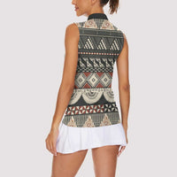 Vintage Bula Fiji Masi Women Sleeveless Polo Shirt Fijian Tapa Cloth - Polynesian Pride