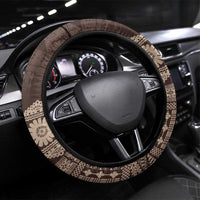 Bula Fiji Iri ni Meke Steering Wheel Cover Kuvui Fijian Masi LT14 Universal Fit Brown - Polynesian Pride