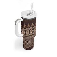 Bula Fiji Iri ni Meke Tumbler With Handle Kuvui Fijian Masi LT14 - Polynesian Pride