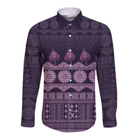 Bula Fiji Iri ni Meke Long Sleeve Button Shirt Lokaloka Fijian Masi LT14 Unisex Purple - Polynesian Pride
