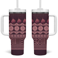 Bula Fiji Iri ni Meke Tumbler With Handle Piqi Fijian Masi LT14 One Size: 40 oz Pink - Polynesian Pride