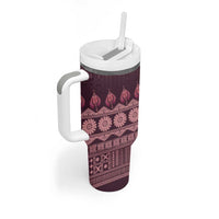 Bula Fiji Iri ni Meke Tumbler With Handle Piqi Fijian Masi LT14 - Polynesian Pride