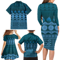 Bula Fiji Iri ni Meke Family Matching Long Sleeve Bodycon Dress and Hawaiian Shirt Karakarawa Fijian Masi - Polynesian Pride