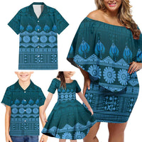 Bula Fiji Iri ni Meke Family Matching Off Shoulder Short Dress and Hawaiian Shirt Karakarawa Fijian Masi - Polynesian Pride