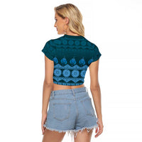 Bula Fiji Iri ni Meke Raglan Cropped T Shirt Karakarawa Fijian Masi LT14 - Polynesian Pride