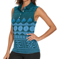 Bula Fiji Iri ni Meke Women Sleeveless Polo Shirt Karakarawa Fijian Masi - Polynesian Pride