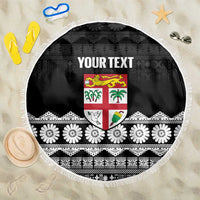 Fiji Tapa Rugby Custom Beach Blanket Go Fijiana LT14 One Size 150cm Black - Polynesian Pride