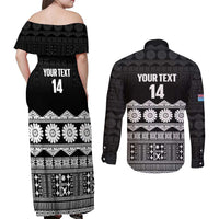 Fiji Tapa Rugby Custom Couples Matching Off Shoulder Maxi Dress and Long Sleeve Button Shirt Go Fijiana - Polynesian Pride