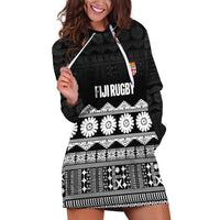 Fiji Tapa Rugby Custom Hoodie Dress Go Fijiana LT14 Black - Polynesian Pride