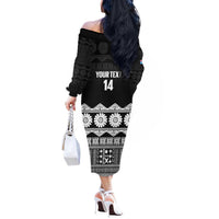 Fiji Tapa Rugby Custom Off The Shoulder Long Sleeve Dress Go Fijiana - Polynesian Pride