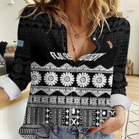 Fiji Tapa Rugby Custom Women Casual Shirt Go Fijiana LT14 Female Black - Polynesian Pride
