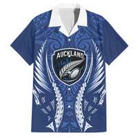Auckland 2026 Rugby Custom Family Matching Off Shoulder Short Dress and Hawaiian Shirt NZ Maori Silver Fern LT14 Dad's Shirt - Short Sleeve Blue - Polynesian Pride