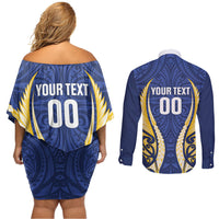 Bay of Plenty 2026 Rugby Custom Couples Matching Off Shoulder Short Dress and Long Sleeve Button Shirt NZ Maori Silver Fern LT14 - Polynesian Pride