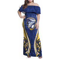 Bay of Plenty 2026 Rugby Custom Family Matching Off Shoulder Maxi Dress and Hawaiian Shirt NZ Maori Silver Fern LT14 Mom's Dress Blue - Polynesian Pride