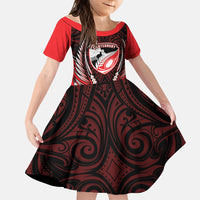 Canterbury 2026 Rugby Custom Family Matching Off Shoulder Maxi Dress and Hawaiian Shirt NZ Maori Silver Fern LT14 Daughter's Dress Red - Polynesian Pride