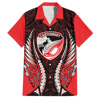 Canterbury 2026 Rugby Custom Family Matching Puletasi and Hawaiian Shirt NZ Maori Silver Fern LT14 Dad's Shirt - Short Sleeve Red - Polynesian Pride