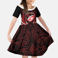 Counties Manukau 2026 Rugby Custom Family Matching Off The Shoulder Long Sleeve Dress and Hawaiian Shirt NZ Maori Silver Fern LT14 Daughter's Dress Red - Polynesian Pride