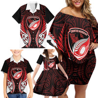 Counties Manukau 2026 Rugby Custom Family Matching Off Shoulder Short Dress and Hawaiian Shirt NZ Maori Silver Fern LT14 - Polynesian Pride
