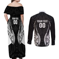 Hawke's Bay 2026 Rugby Custom Couples Matching Off Shoulder Maxi Dress and Long Sleeve Button Shirt NZ Maori Silver Fern LT14 - Polynesian Pride
