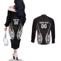 Hawke's Bay 2026 Rugby Custom Couples Matching Off The Shoulder Long Sleeve Dress and Long Sleeve Button Shirt NZ Maori Silver Fern LT14 - Polynesian Pride