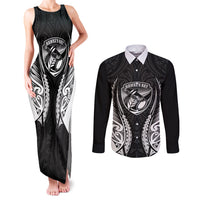Hawke's Bay 2026 Rugby Custom Couples Matching Tank Maxi Dress and Long Sleeve Button Shirt NZ Maori Silver Fern LT14 Black - Polynesian Pride