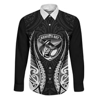 Hawke's Bay 2026 Rugby Custom Family Matching Mermaid Dress and Hawaiian Shirt NZ Maori Silver Fern LT14 Dad's Shirt - Long Sleeve Black - Polynesian Pride