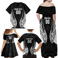 Hawke's Bay 2026 Rugby Custom Family Matching Off Shoulder Maxi Dress and Hawaiian Shirt NZ Maori Silver Fern LT14 - Polynesian Pride