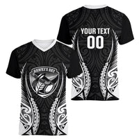 Hawke's Bay 2026 Rugby Custom Women V-Neck T-Shirt NZ Maori Silver Fern LT14 - Polynesian Pride