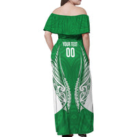 Manawatu 2026 Rugby Custom Family Matching Off Shoulder Maxi Dress and Hawaiian Shirt NZ Maori Silver Fern LT14 - Polynesian Pride