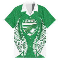 Manawatu 2026 Rugby Custom Family Matching Off Shoulder Short Dress and Hawaiian Shirt NZ Maori Silver Fern LT14 Dad's Shirt - Short Sleeve Green - Polynesian Pride