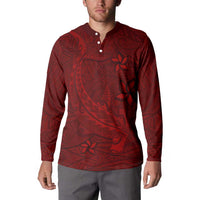 Oxblood Polynesia Button Sweatshirt Hawaiian Tribal Hammerhead Shark Tattoo