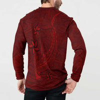 Oxblood Polynesia Button Sweatshirt Hawaiian Tribal Hammerhead Shark Tattoo