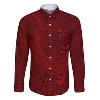 Oxblood Polynesia Family Matching Tank Maxi Dress and Hawaiian Shirt Hawaiian Tribal Hammerhead Shark Tattoo LT14 Dad's Shirt - Long Sleeve Oxblood - Polynesian Pride