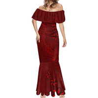 Oxblood Polynesia Mermaid Dress Hawaiian Tribal Hammerhead Shark Tattoo
