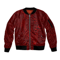 Oxblood Polynesia Sleeve Zip Bomber Jacket Hawaiian Tribal Hammerhead Shark Tattoo