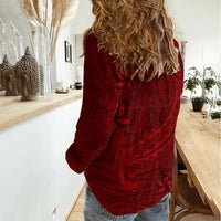 Oxblood Polynesia Women Casual Shirt Hawaiian Tribal Hammerhead Shark Tattoo