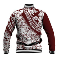 Polynesian Tropical Flowers Oxblood Color Baseball Jacket