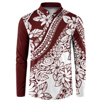 Polynesian Tropical Flowers Oxblood Color Button Sweatshirt