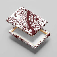 Polynesian Tropical Flowers Oxblood Color Canvas Wall Art