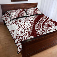 Polynesian Tropical Flowers Oxblood Color Quilt Bed Set