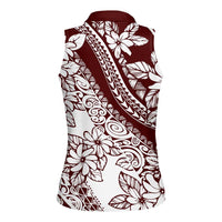 Polynesian Tropical Flowers Oxblood Color Women Sleeveless Polo Shirt LT14 - Polynesian Pride