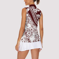 Polynesian Tropical Flowers Oxblood Color Women Sleeveless Polo Shirt LT14 - Polynesian Pride