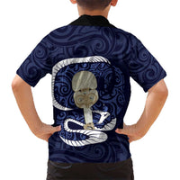 Blue New Zealand Eel Kid Hawaiian Shirt Aotearoa Maori Tuna With Kotiate Weapon LT14 - Polynesian Pride