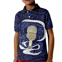 Blue New Zealand Eel Kid Polo Shirt Aotearoa Maori Tuna With Kotiate Weapon LT14 Kid Blue - Polynesian Pride