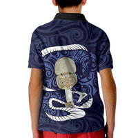 Blue New Zealand Eel Kid Polo Shirt Aotearoa Maori Tuna With Kotiate Weapon LT14 - Polynesian Pride