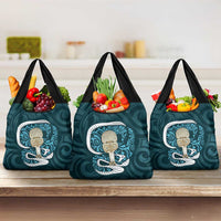 Turquoise New Zealand Eel Grocery Bag Aotearoa Maori Tuna With Kotiate Weapon